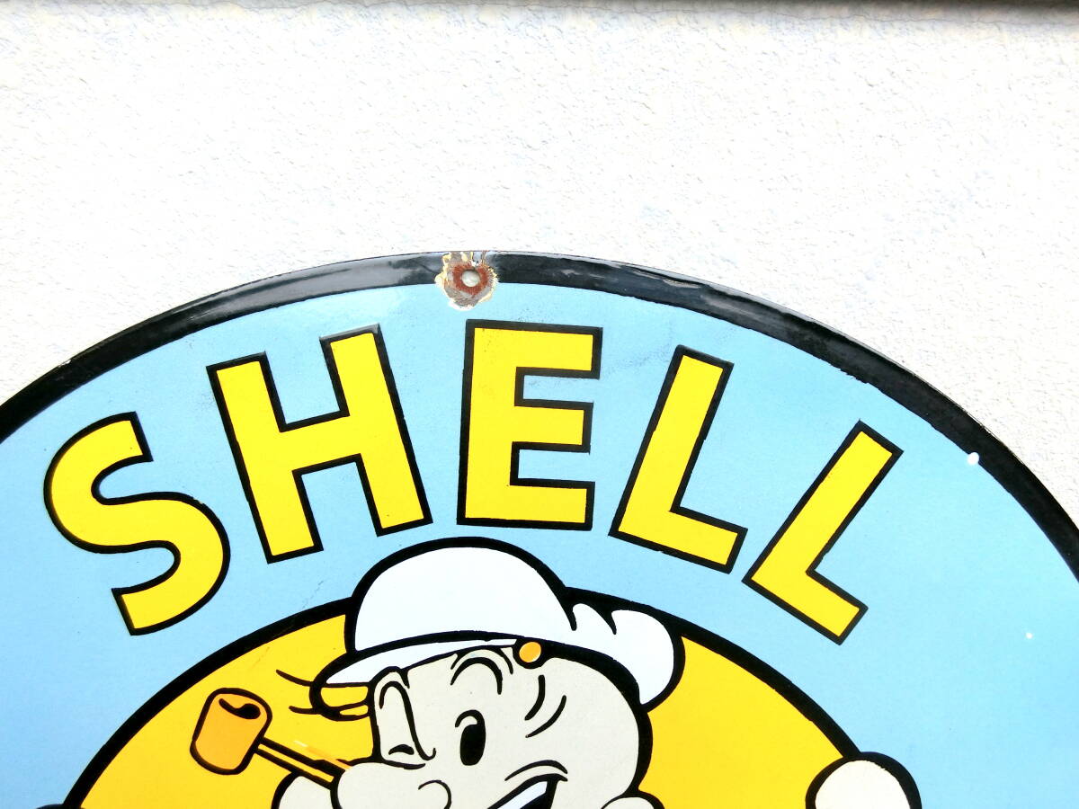 ★激レア ビンテージ ポパイ シェル SHELL ガソリン 大型看板 直径約76cm★1930s オイル アメ車 雑貨 販促品 ガレージ 倉庫 インテリア★_画像3