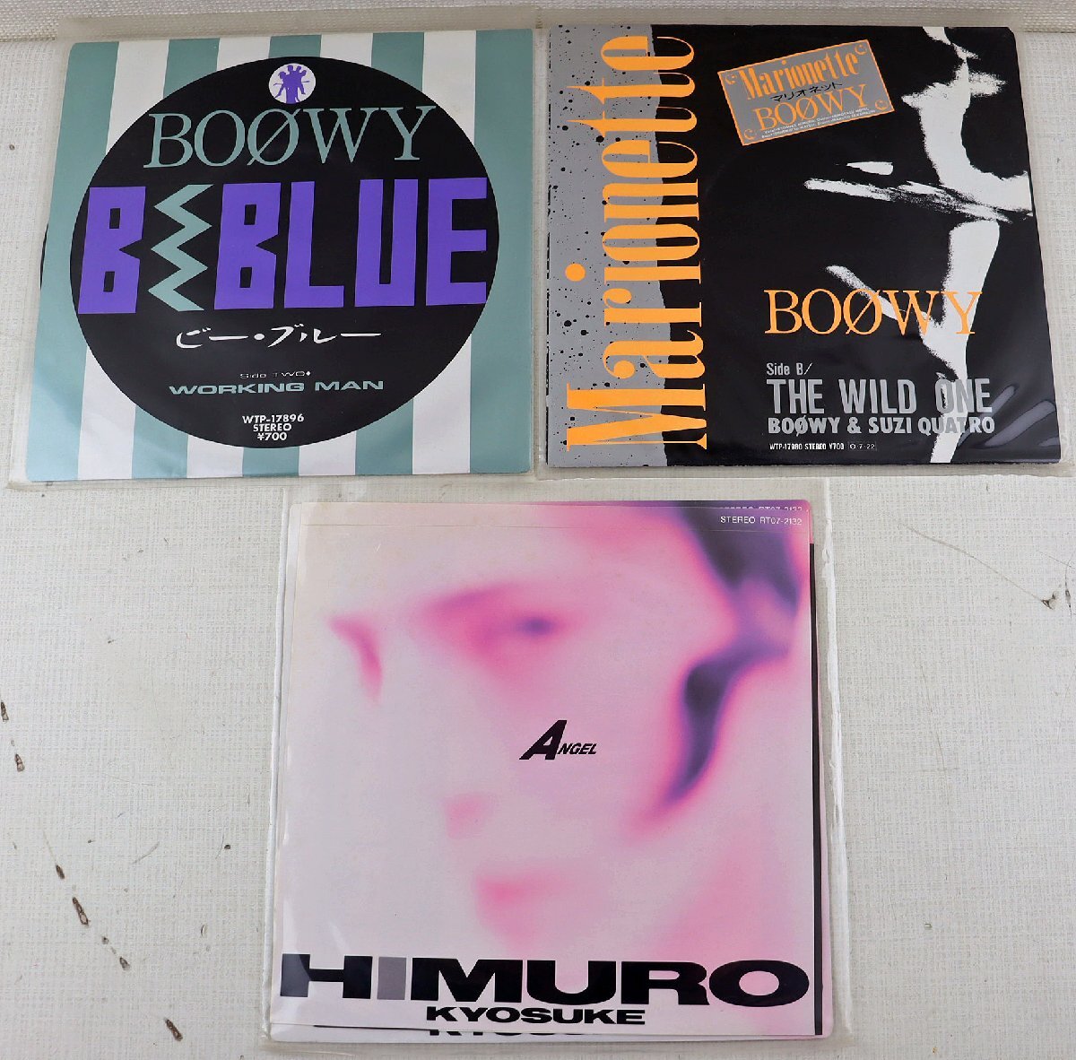 P◆中古品◆レコード 『BOOWY・氷室京介 3枚セット まとめ売り』 B・BLUE/Marionette-マリオネット/ANGEL 東芝EMI ※ステッカー付き_画像1