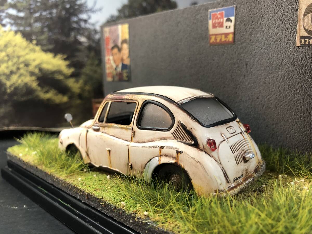 昭和レトロな風景 1/32 スバル360 旧車 自作ジオラマ完成品 ケース付_画像6