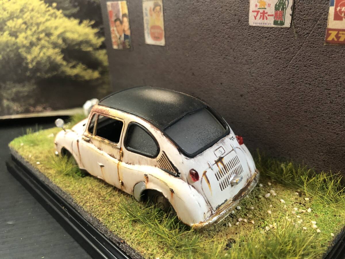 昭和レトロな風景 1/32 スバル 360 旧車 自作ジオラマ完成品 ケース付_画像6