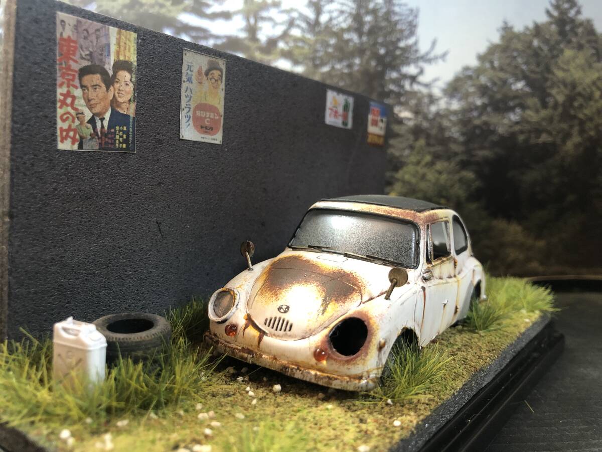  Showa Retro . scenery 1/32 Subaru 360 old car original work geo llama final product case attaching 