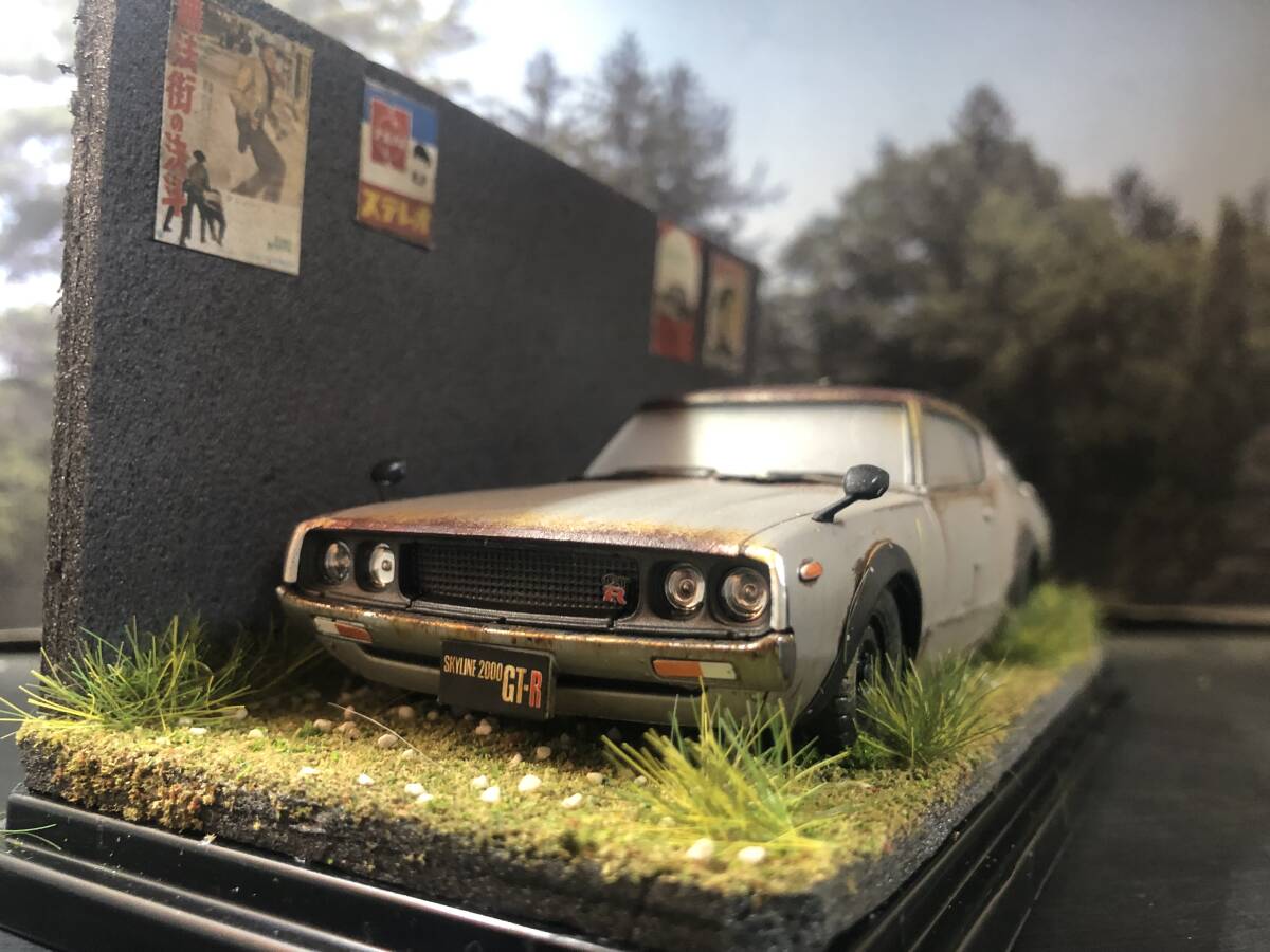  Showa Retro . scenery 1/32 Nissan Skyline 2000GTR Ken&Mary KPGC110 old car original work geo llama final product case attaching 