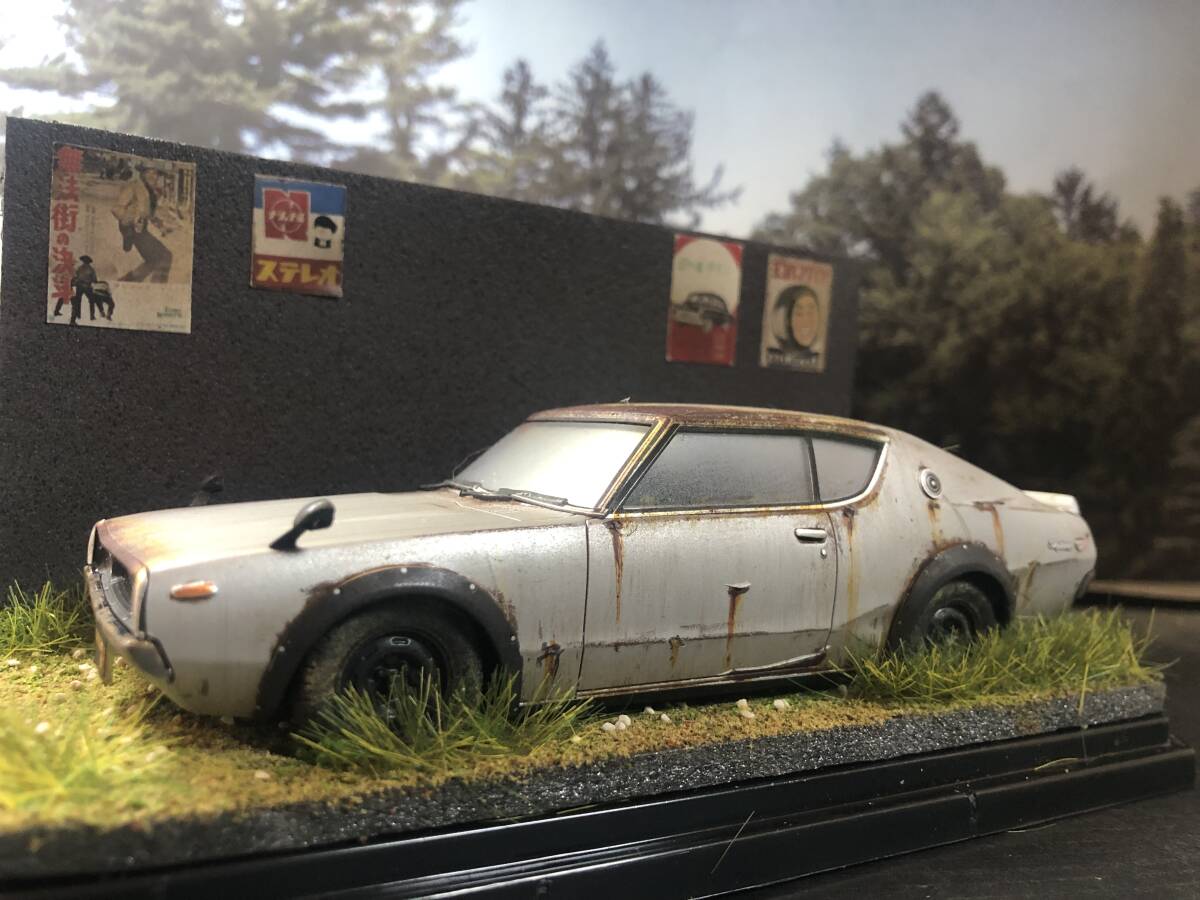  Showa Retro . scenery 1/32 Nissan Skyline 2000GTR Ken&Mary KPGC110 old car original work geo llama final product case attaching 