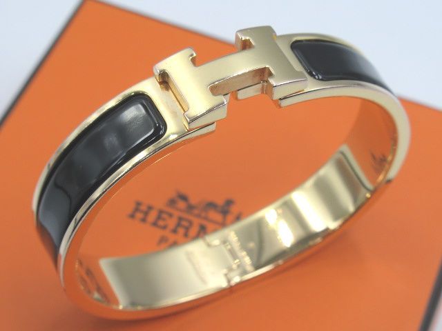 ◆中古 HERMES エルメス クリックH クリッククラック PM バングル ブレスレット ゴールドカラー×ブラック系 黒 エナメル アクセサリー◆