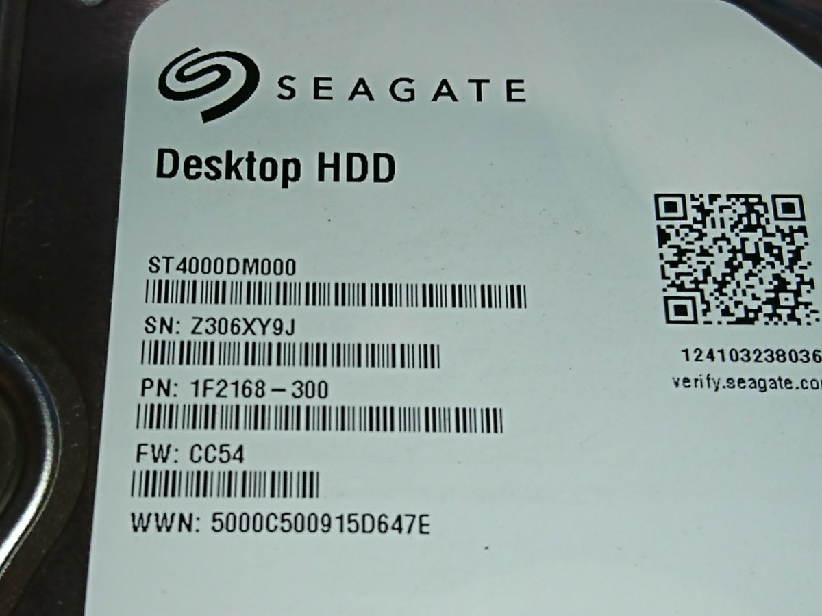 SEAGATE SATA HDD 4TB ST4000DM000 ClystalDiskInfo正常 (O224162)_画像2