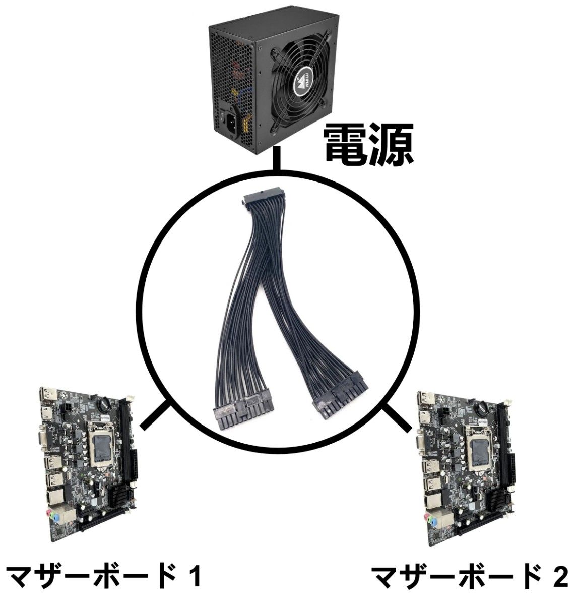 24ピン 1-2ポート電源延長ケーブル