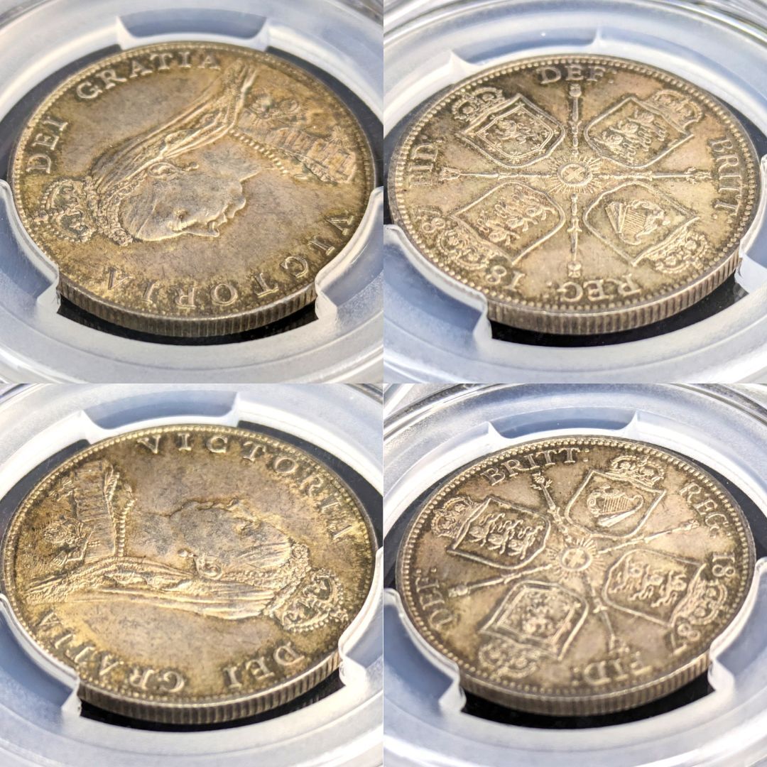 1円スタート！★高鑑定★1887年 イギリス ヴィクトリア フローリン銀貨 PCGS MS62 ２シリング アンティーク コイン ビクトリア シルバー_画像9