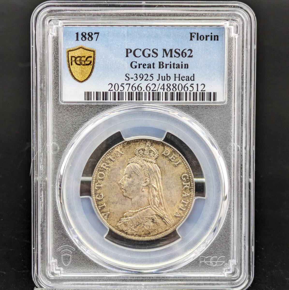 1円スタート！★高鑑定★1887年 イギリス ヴィクトリア フローリン銀貨 PCGS MS62 ２シリング アンティーク コイン ビクトリア シルバー_画像7