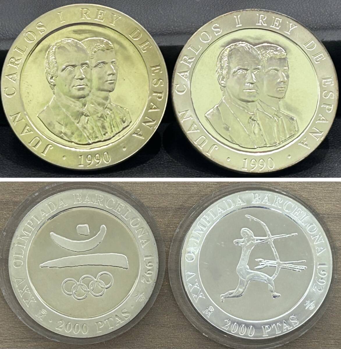 【D2597SS】バルセロナオリンピック プルーフ銀貨 2枚セット 1992 2000PTAS ペセタ 大会ロゴ マーク アーチェリー スペイン ケース付の画像1