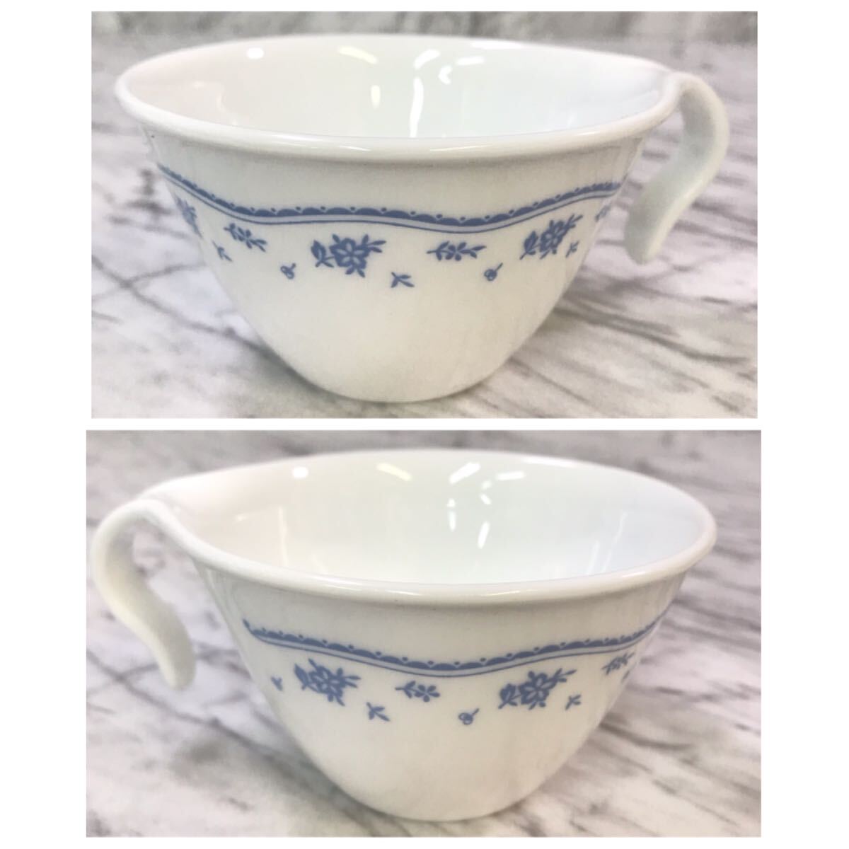 ●送料無料 良品 Corelle コレール ペア カップ&ソーサー モーニングブルー/レトロ カップ & ソーサ 2客 花柄/コーヒーカップ ティーカップ_画像3