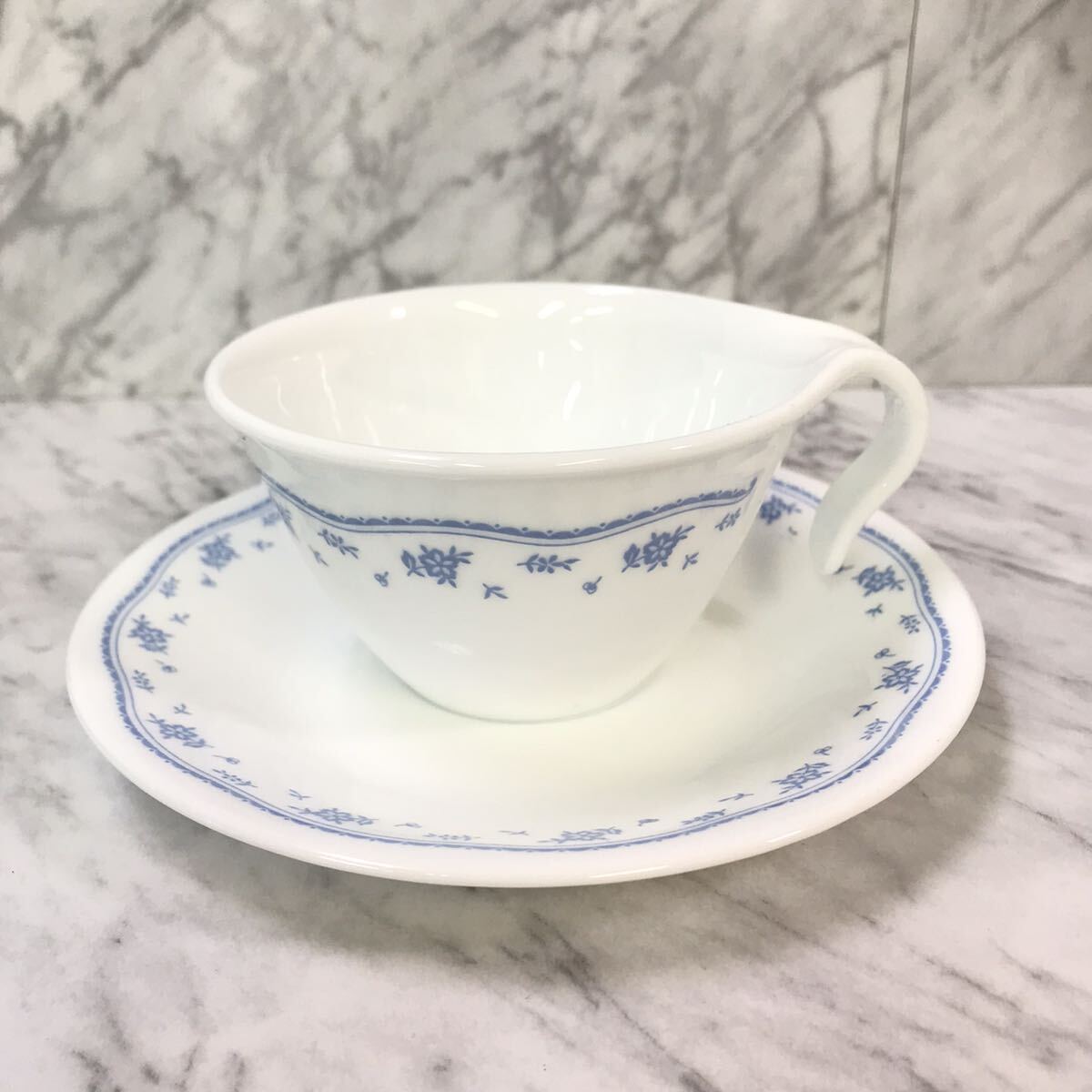 ●送料無料 良品 Corelle コレール ペア カップ&ソーサー モーニングブルー/レトロ カップ & ソーサ 2客 花柄/コーヒーカップ ティーカップ