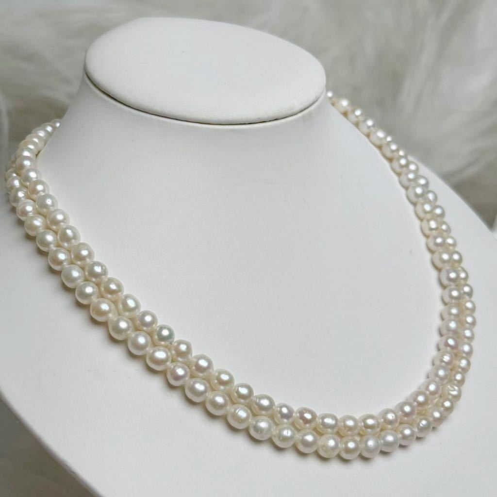 本真珠ネックレス二連5mm 天然パールネックレス 41cm Pearl necklace jewelry 天然パールの画像1