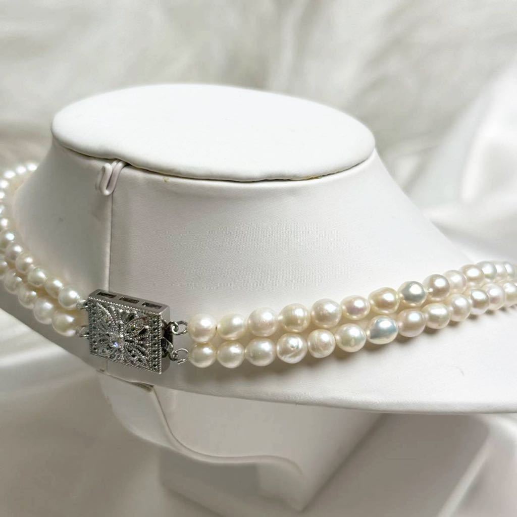 本真珠ネックレス二連5mm 天然パールネックレス 41cm Pearl necklace jewelry 天然パールの画像3