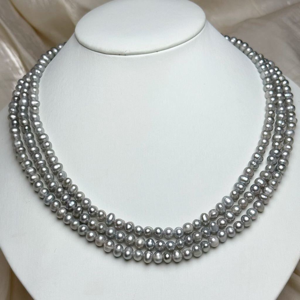 三連本真珠ネックレス5mm 天然パールネックレスnecklace 42cm jewelry Pearlの画像2