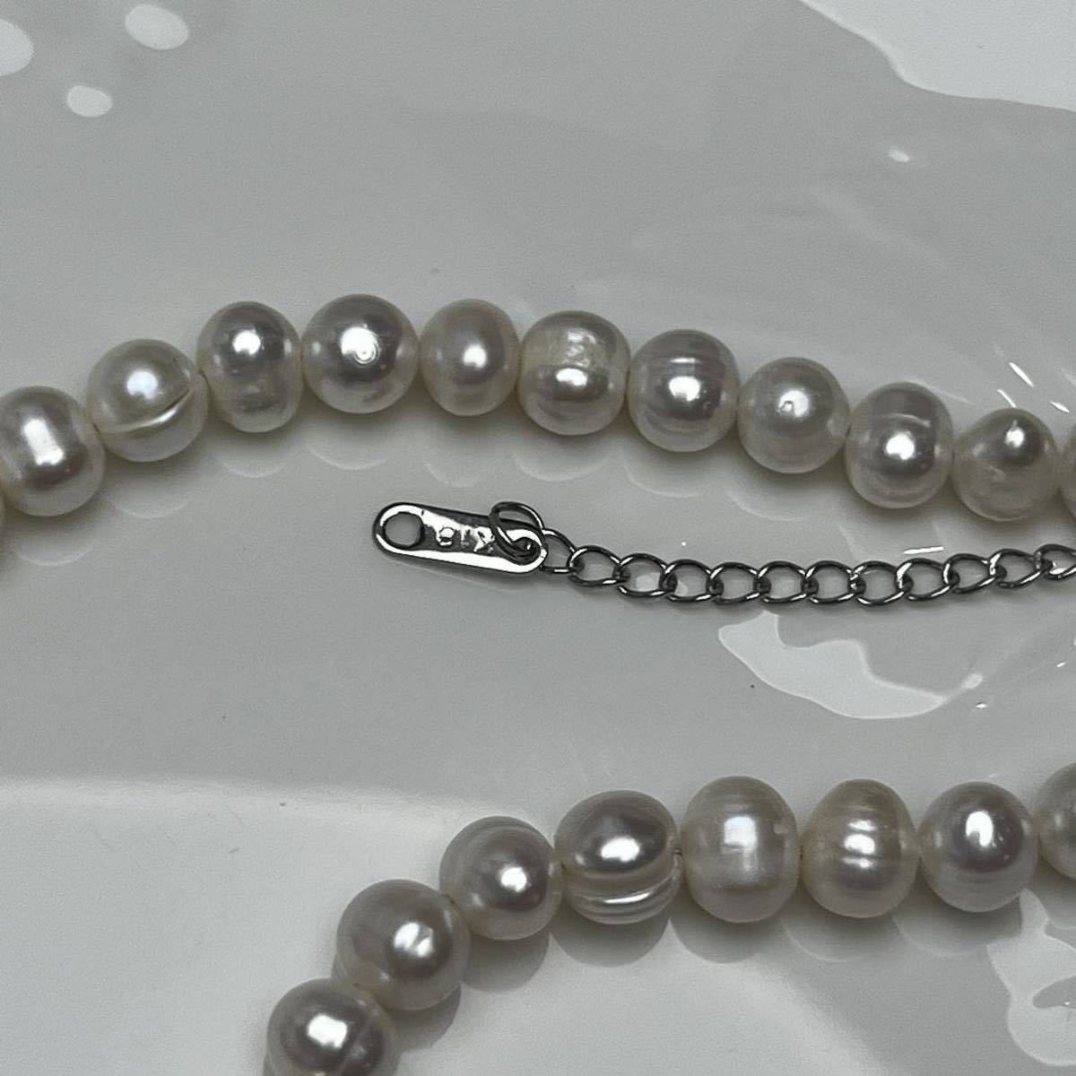 天然母貝殻×天然パール6mm 本真珠ネックレス39+5cm 天然パールネックレス