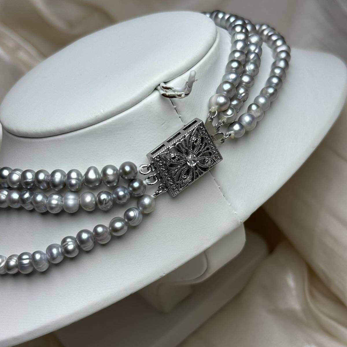 三連本真珠ネックレス5mm 天然パールネックレスnecklace 42cm jewelry Pearlの画像4