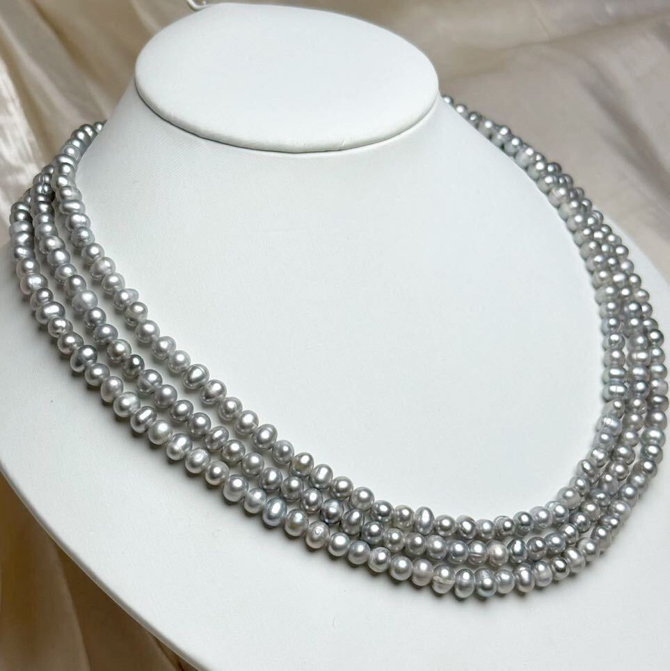 三連本真珠ネックレス5mm 天然パールネックレスnecklace 42cm jewelry Pearlの画像1
