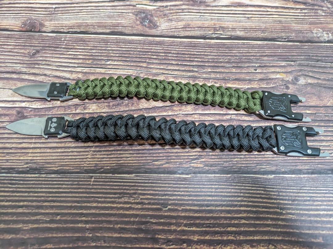 2本セット ブレスレット型ナイフ EDCナイフ アウトドア 黒×緑 釣り コレクション