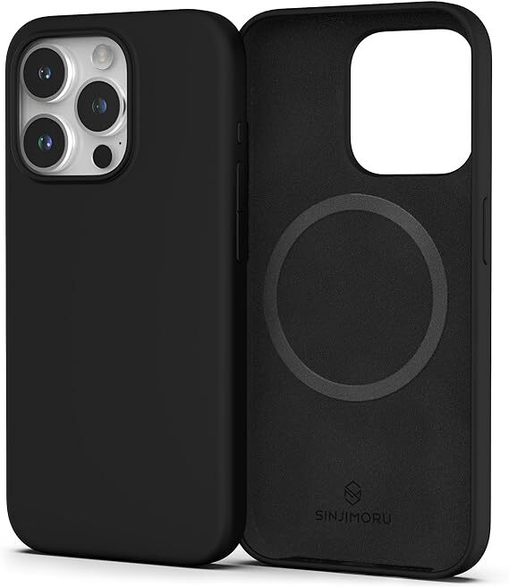Sinjimoru スマホケース　シリコン素材 MagSafe・ワイヤレス充電対応 iPhone 15pro Magsafe Silicone Case for iPhone 15 Pro ブラック_画像1