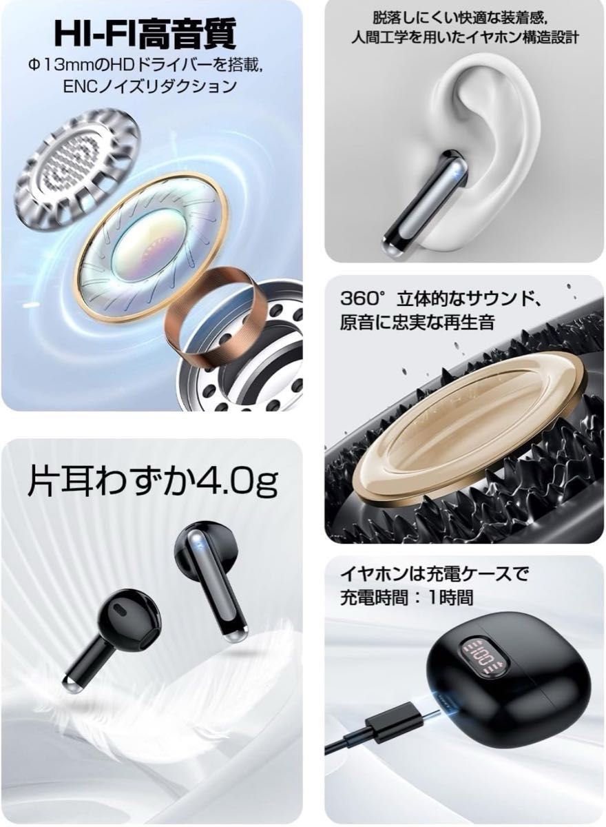 【ワイヤレスイヤホン 業界人気モデル Bluetooth5.3】 イヤホン 数字LEDディスプレイ Hi-Fi 自動ペアリング