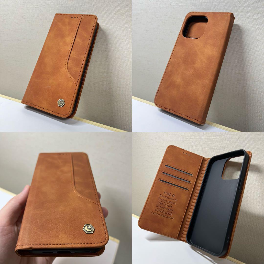 Phone15plusケース 手帳型 シンプル 茶ブラウン 上質でPUレザー ビジネス アイホン１５プラスxカバー カード収納 タンド機能 薄型_画像8