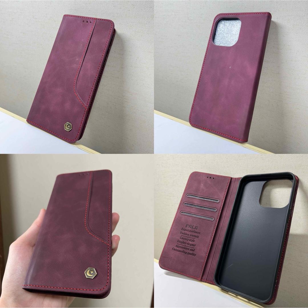 iPhone13Proケース 手帳型 赤レッド上質でPUレザー ビジネス アイホン13プロカバー カード収納 タンド機能 薄型 軽量 シンプル アップル_画像8