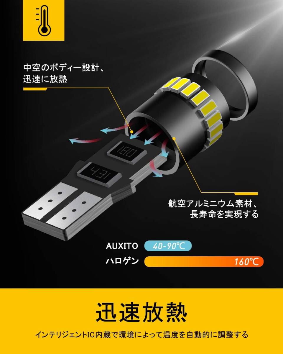 AUXITO T10 LED 爆光 ホワイト 2個 キャンセラー内蔵 LED T10 車検対応 3014LEDチップ24連 12V_画像4