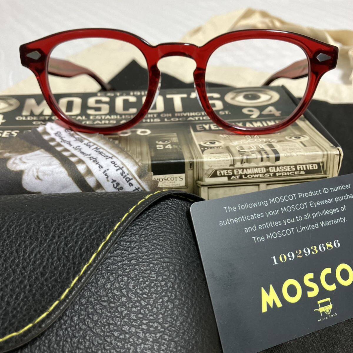 【新品未使用】レアカラー！「RUBY」MOSCOT/LEMTOSH モスコット/レムトッシュ ルビー 46□24-145 度なしクリアレンズ 【鼻盛り加工済み】_画像1