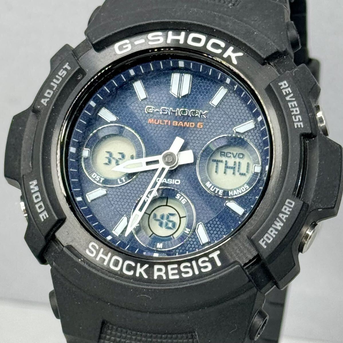 極美品 G-SHOCK AWG-M100SB-2AJF タフソーラー 電波受信 電波ソーラー マルチバンド6 アナログ/デジタル アナデジ ブラック ネイビー_画像1