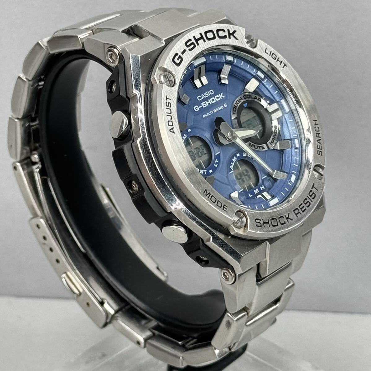 極美品 G-SHOCK GST-W110D-2AJF GスチールG-STEELタフソーラー 電波受信 電波ソーラー マルチバンド6 メタルバンド ブルー アナデジの画像6