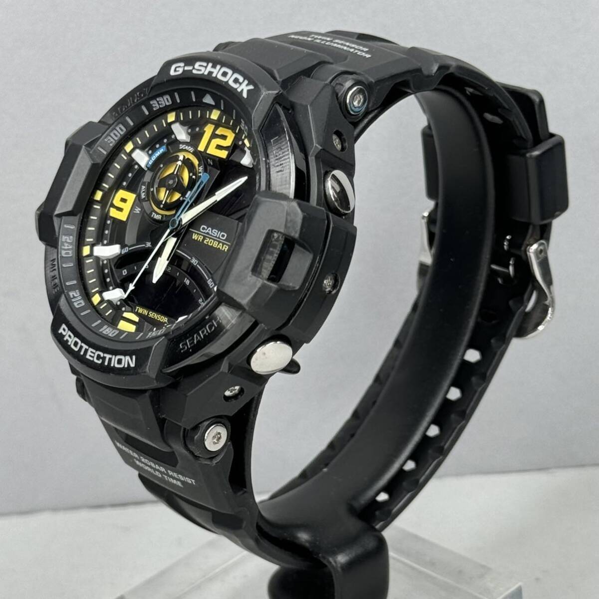 極美品 G-SHOCK GA-1000-8AJF SKY COCKPIT スカイコックピット アナデジ ブラック イエロー 反転液晶 方位/温度計 ツインセンサーモデルの画像7