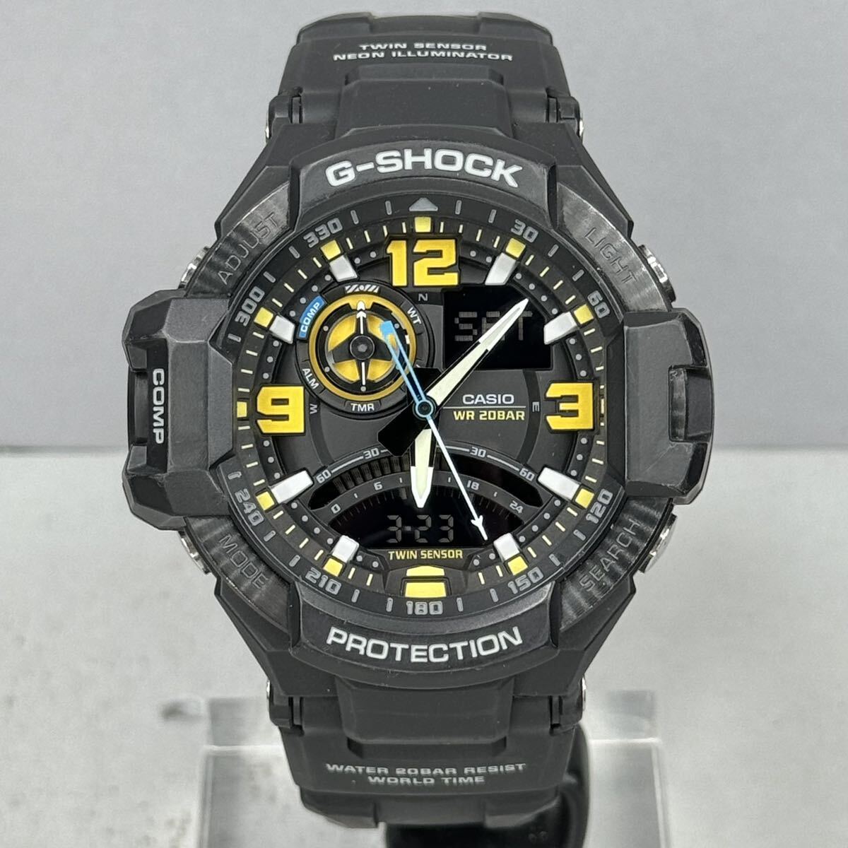 極美品 G-SHOCK GA-1000-8AJF SKY COCKPIT スカイコックピット アナデジ ブラック イエロー 反転液晶 方位/温度計 ツインセンサーモデルの画像5