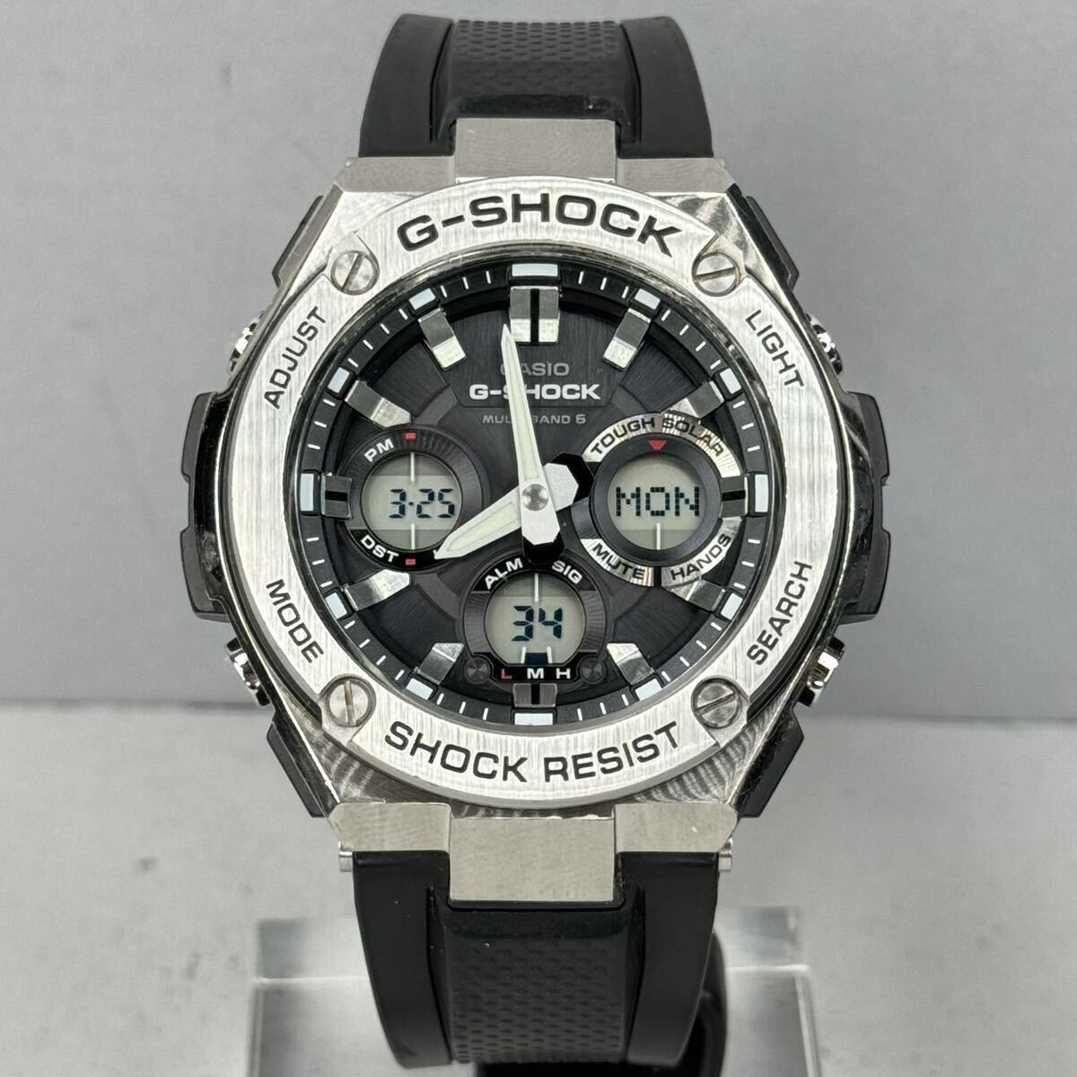 美品 G-SHOCK GST-W110-1AJF G-STEEL Gスチール タフソーラー 電波受信 電波ソーラー マルチバンド6 メタルベゼル シルバー アナデジ_画像5