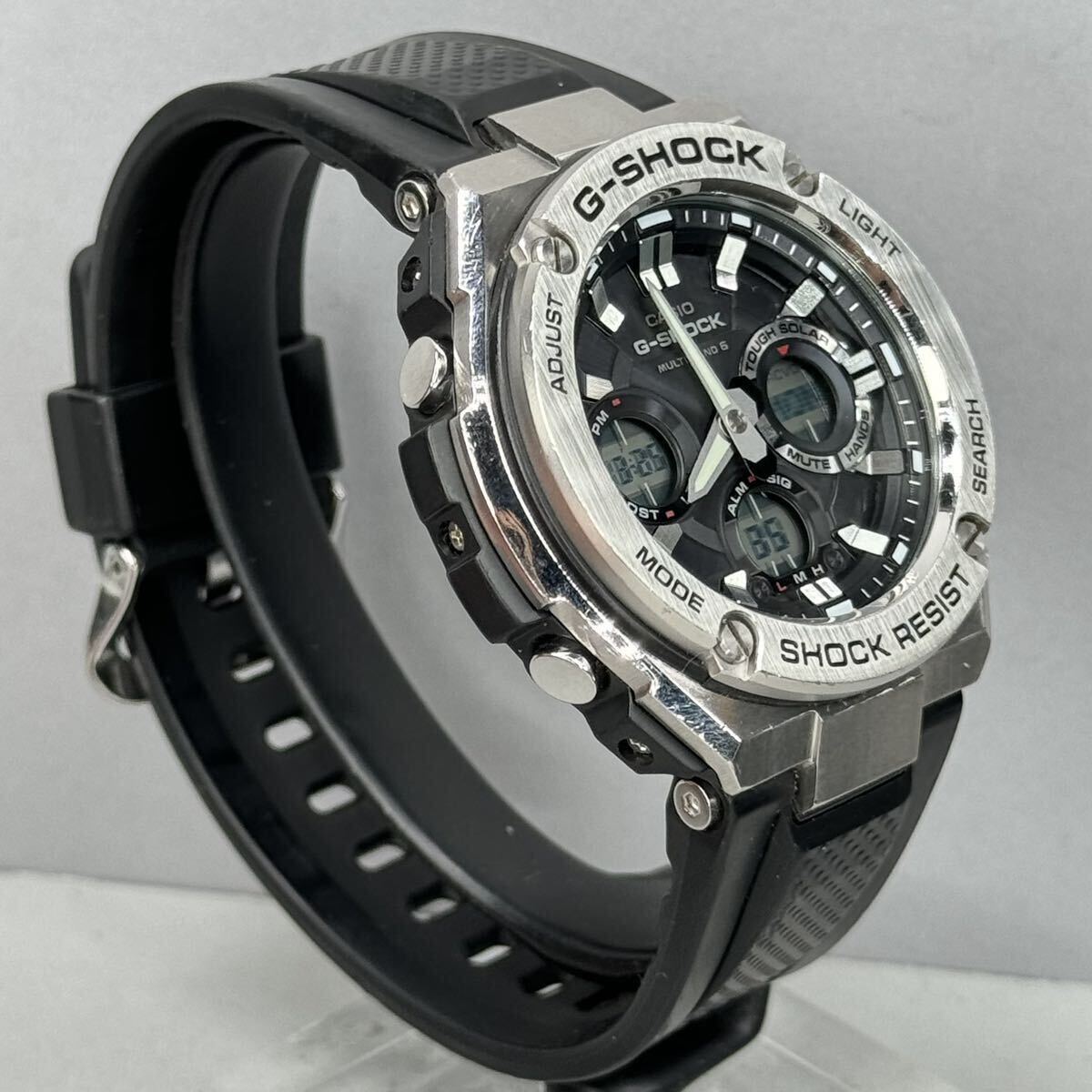 美品 G-SHOCK GST-W110-1AJF G-STEEL Gスチール タフソーラー 電波受信 電波ソーラー マルチバンド6 メタルベゼル シルバー アナデジ_画像6