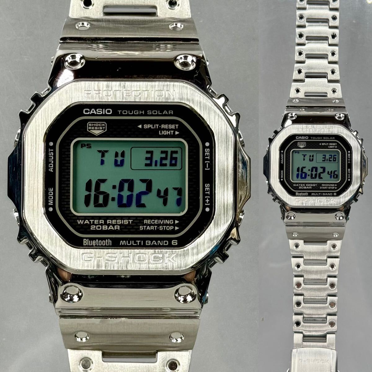 美品 G-SHOCK GMW-B5000D-1JF タフソーラー 電波受信 電波ソーラー マルチバンド6 Bluetooth搭載 モバイルリンク メタルバンド シルバーの画像3