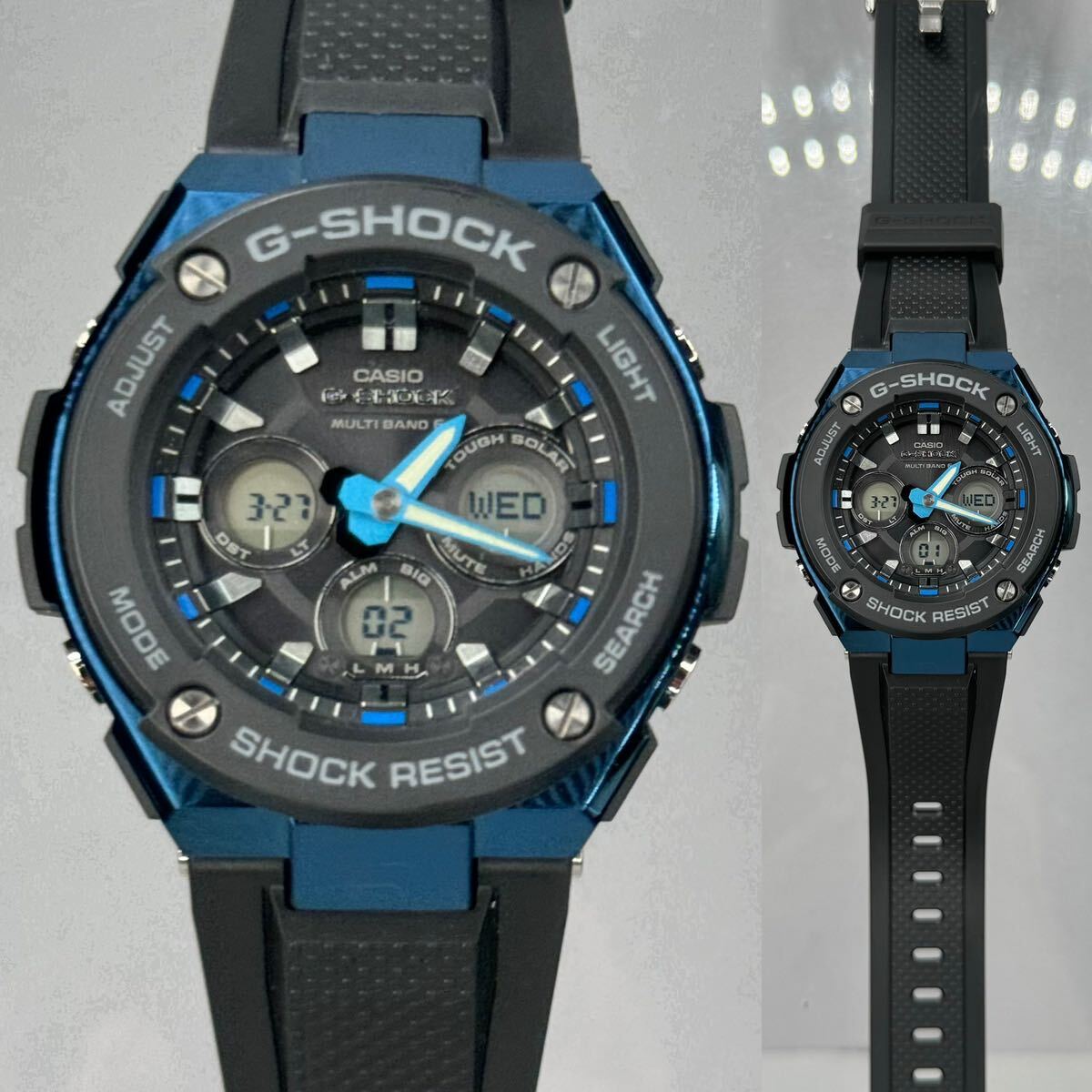 極美品 箱説付 G-SHOCK GST-W300G-1A2JF GスチールG-STEEL タフソーラー 電波受信 電波ソーラー マルチバンド6 アナデジ ブラック ブルー_画像3