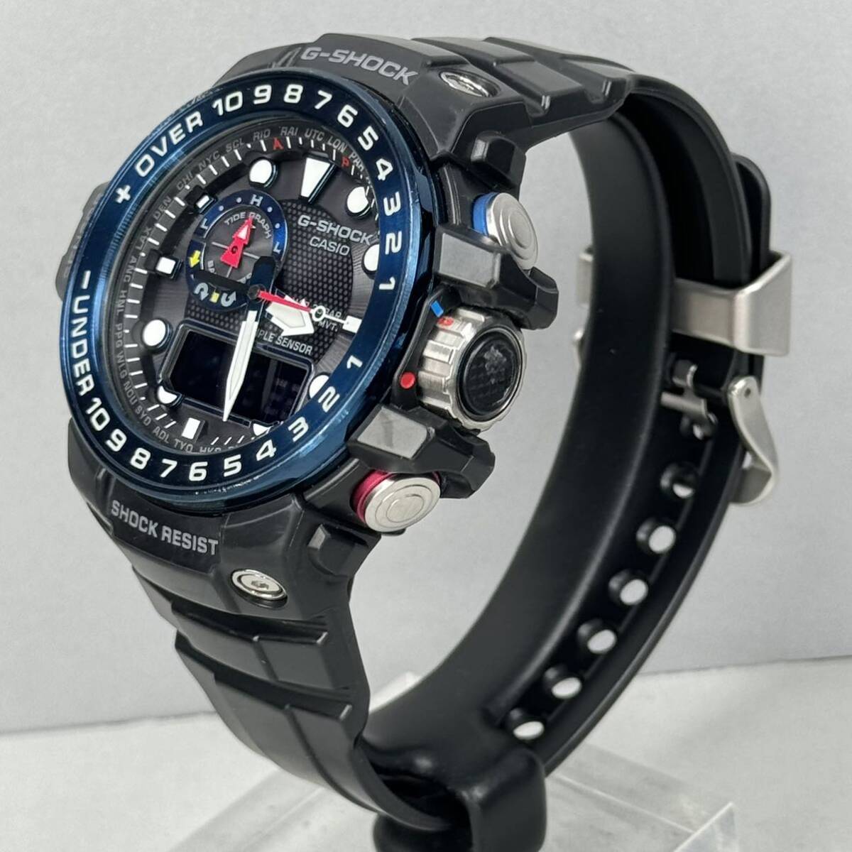 極美品G-SHOCK GWN-1000B-1BJF GULFMASTER タフソーラー 電波受信 電波ソーラー マルチバンド6 トリプルセンサー ブラック ブルー アナデジ_画像7