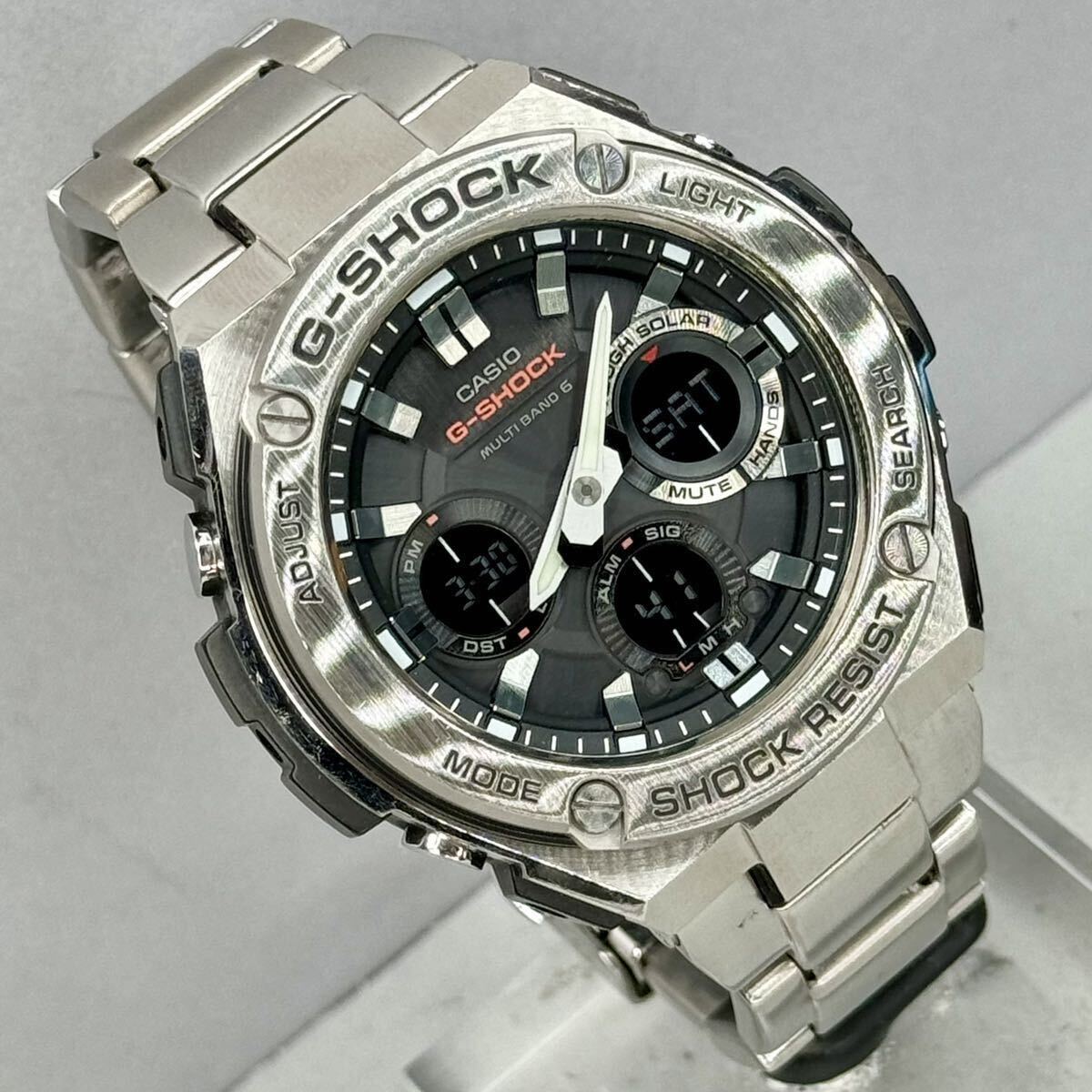 極美品 G-SHOCK GST-W110D-1AJF G-STEEL/Gスチール タフソーラー 電波受信 電波ソーラー マルチバンド6 メタルバンド 反転液晶 アナデジ の画像2