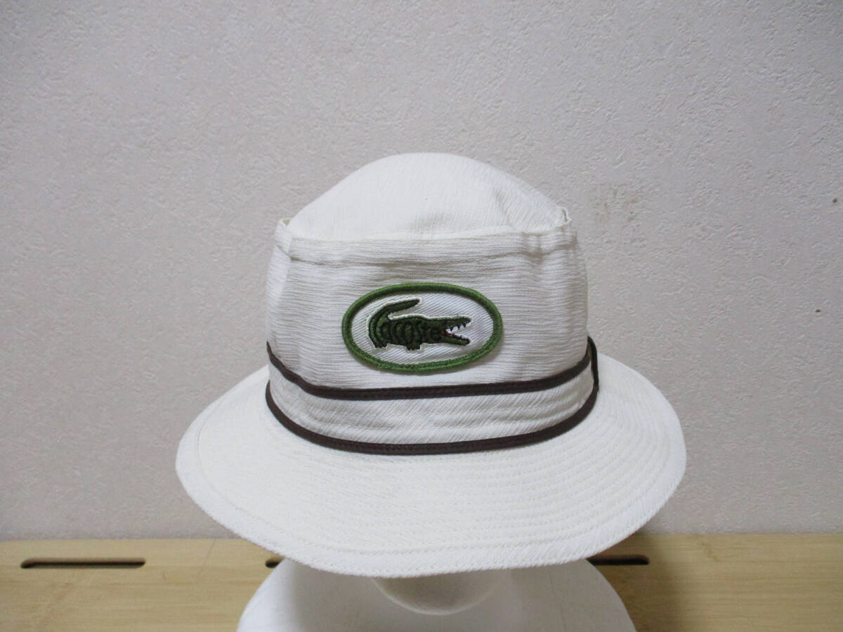 ビンテージ 　LACOSTE ラコステ　 ハット　 アイボリー白 　　サイズM　　　（３F　ハ大_画像1