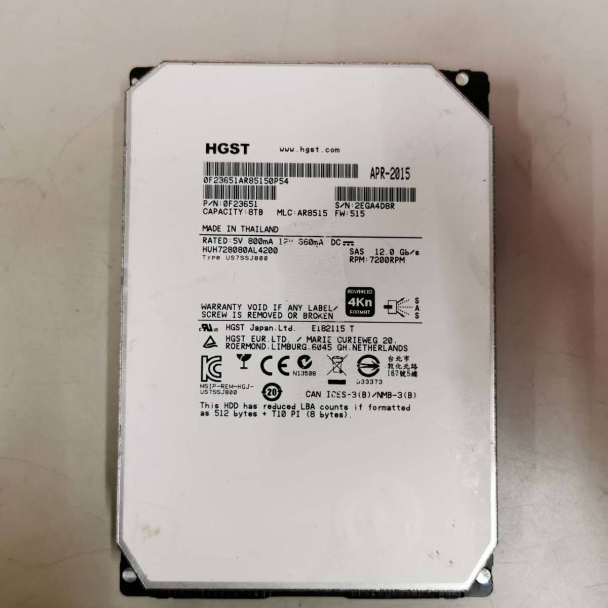 HDD HGST 8TB 3.5インチ 7200rpm SATA3 SATA 中古 ★動作未確認★ジャンク★現状渡し_画像1