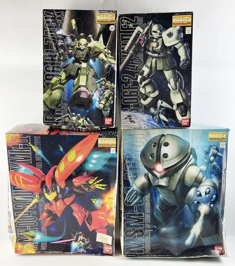 1円～ MG プラモデル 4点まとめ MSM-04 アッガイ AMX-004-3 キュベレイMk-Ⅱ MS-06F-2 ザクⅡF2型 RMS-106 ハイザック 組立済_画像1