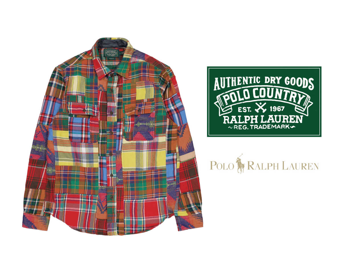 新品65%OFF Polo Country パッチワークシャツ XXL Ralph Lauren ポロ・ラルフローレン 1990s RRL RUGBY jcrew nigel cabourn corona XLの画像1