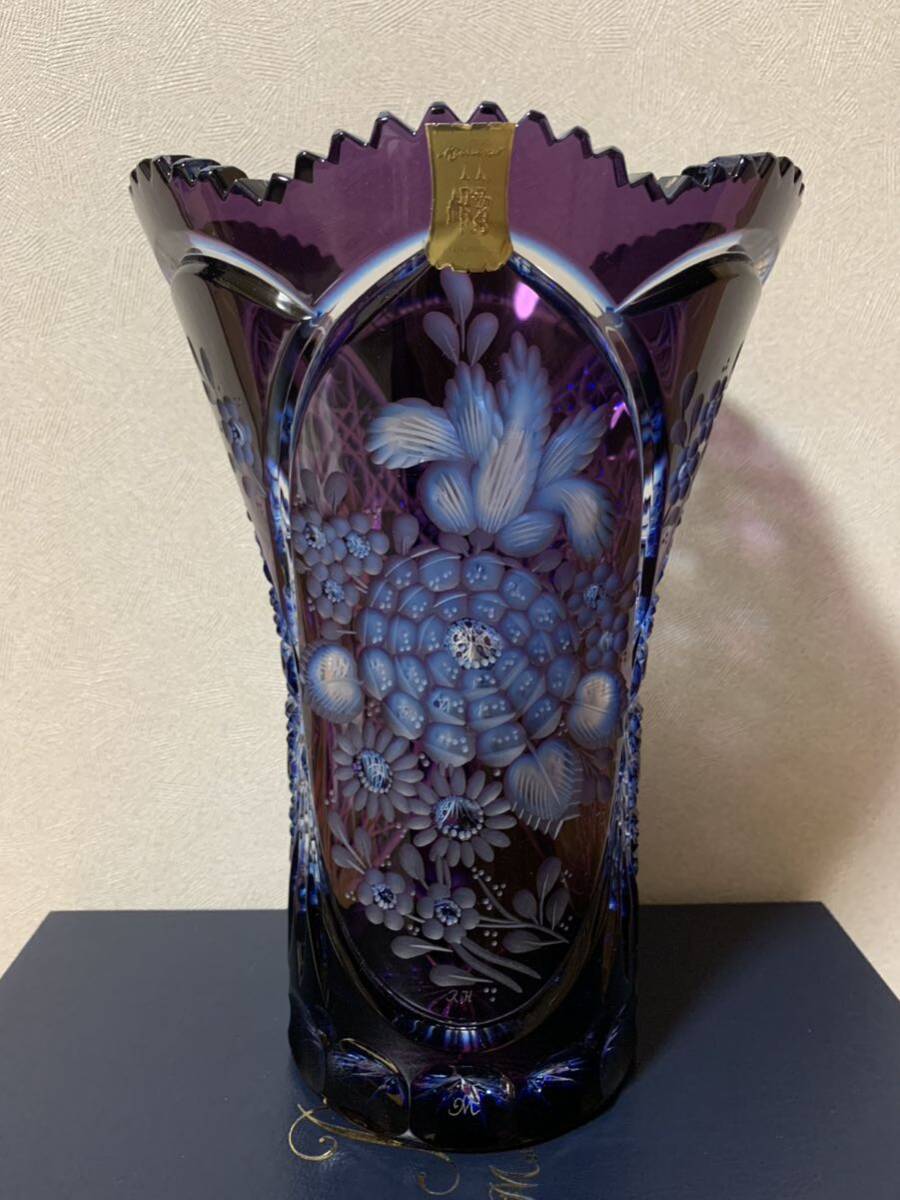 希少 Meissen マイセン 三色被せ 大型 花瓶 クリスタルカット 希少 Meissen マイセン 三色被せ 大型 花瓶 クリスタルカット