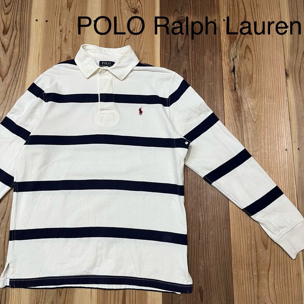 POLO Ralph Lauren ポロラルフローレン ラガーシャツ 長袖 ボーダー ラグビー 裏起毛 サイズM 玉mc2633_画像1