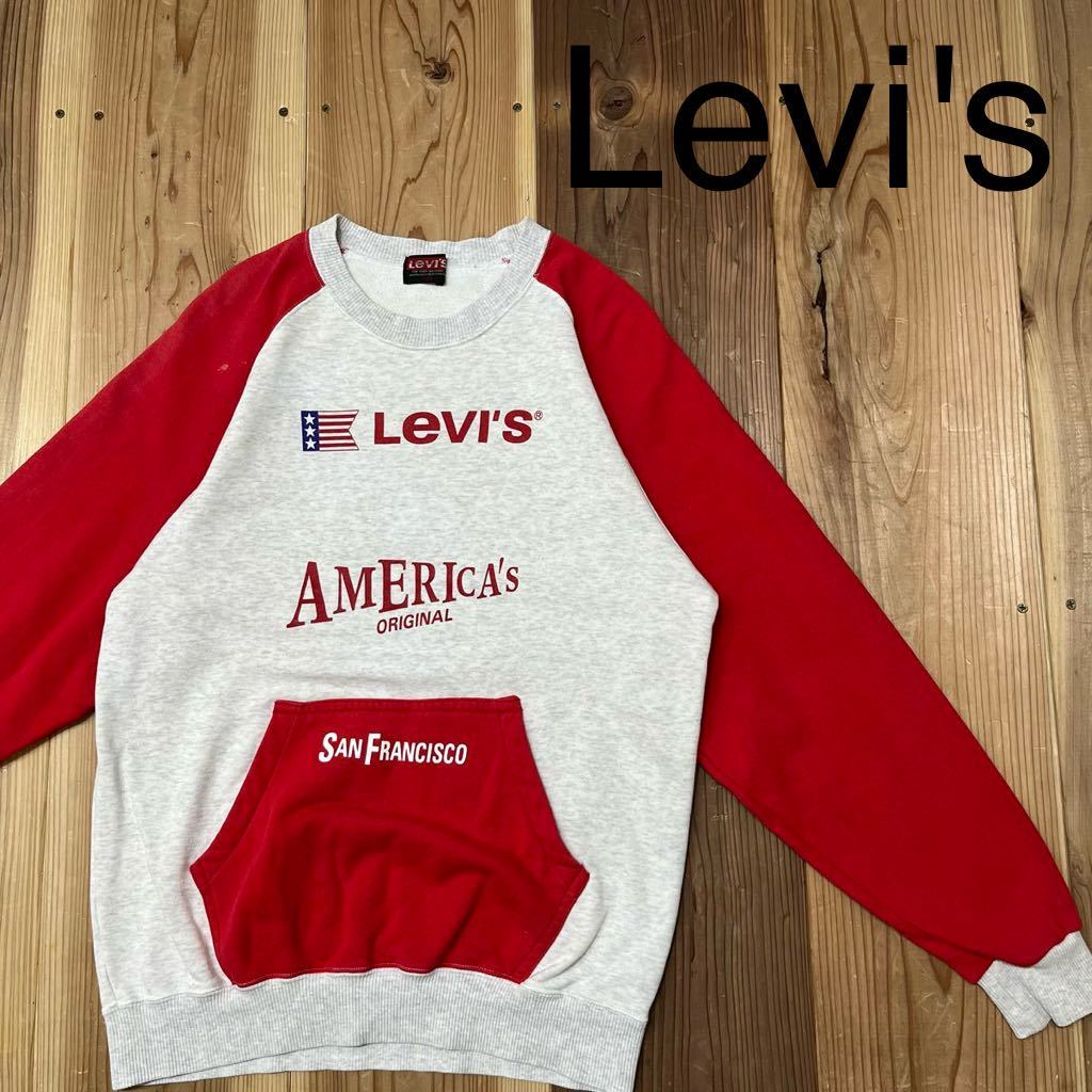Levi's リーバイス sweat トレーナー スウェット ラグラン ビッグプリントロゴ カンガルーポケット 00s y2k サイズ160 メンズ 玉mc2641_画像1
