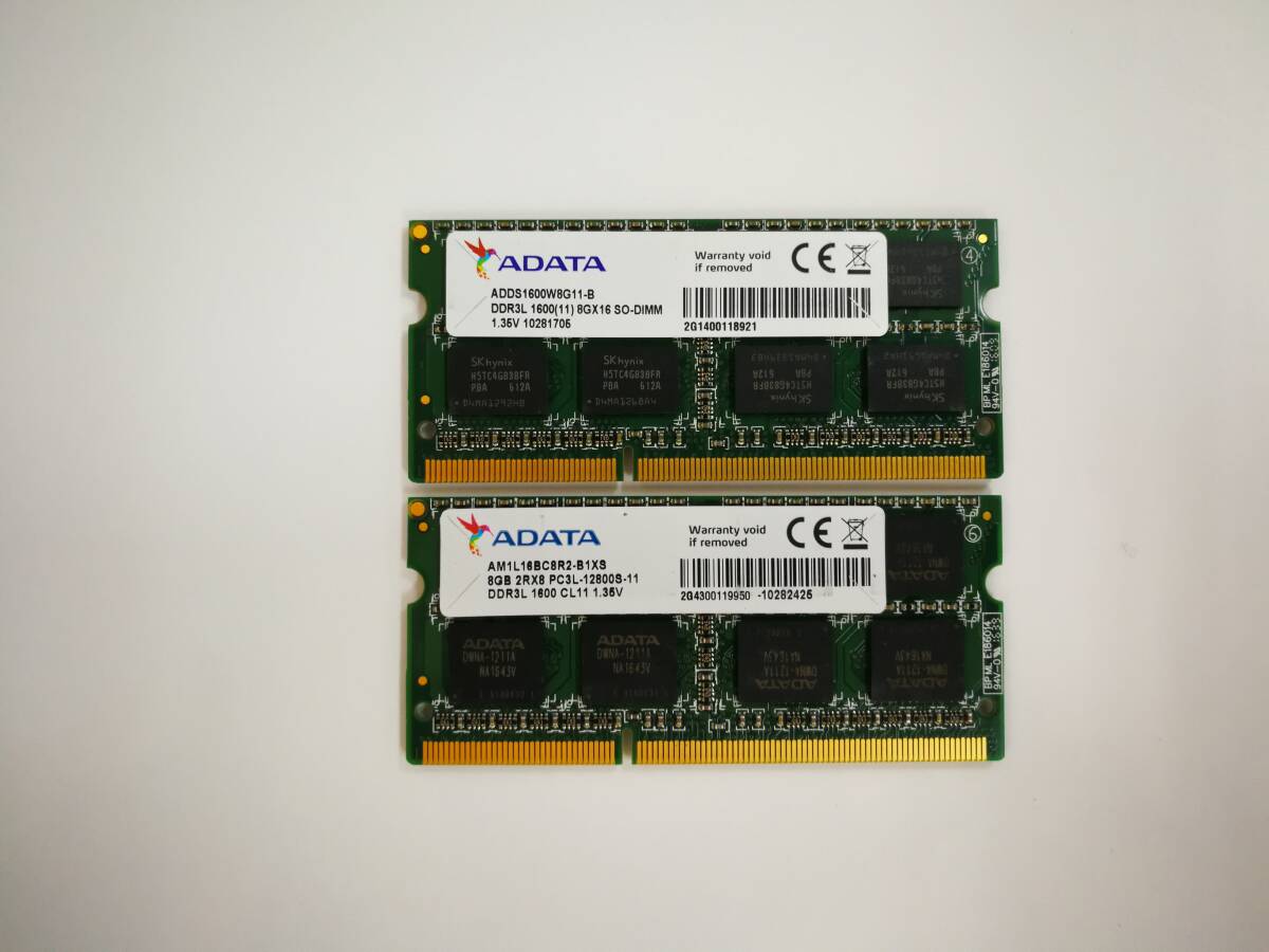 保証あり ADATA DDR3L 1600 PC3L-12800 メモリ 8GB×2枚 計16GB ノートパソコン用 低電圧対応の画像1