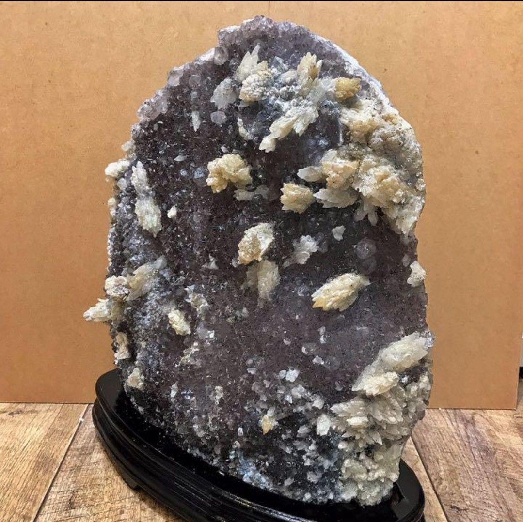 【11.3kg】 レア天然フラワーアメジスト・カルサイト共生 クラスター原石 