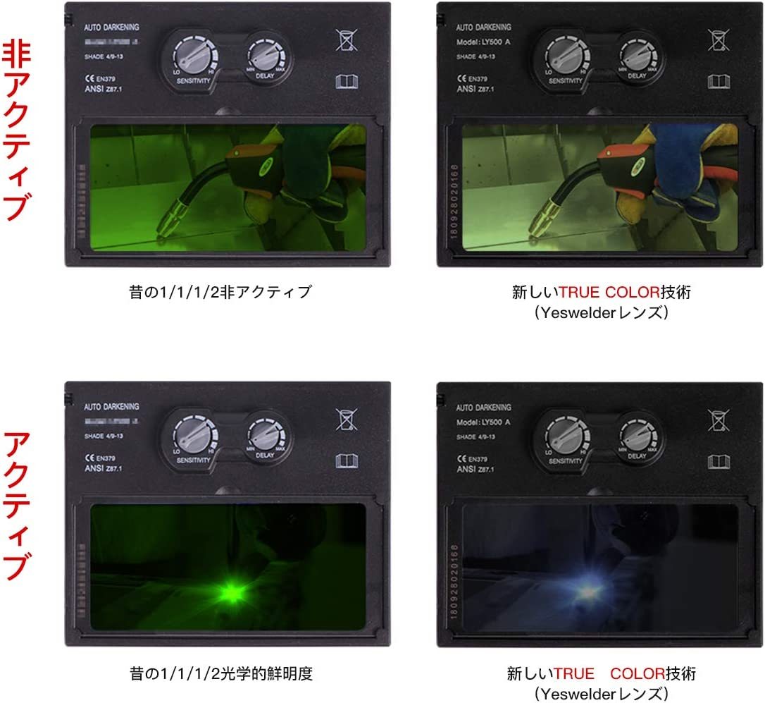 【新品】YESWELDER 溶接面 LYG-L500A ブラック ソーラーパワー 自動遮光 TIG MIG ARC溶接に対応 溶接ヘルメット 溶接マスク_画像4