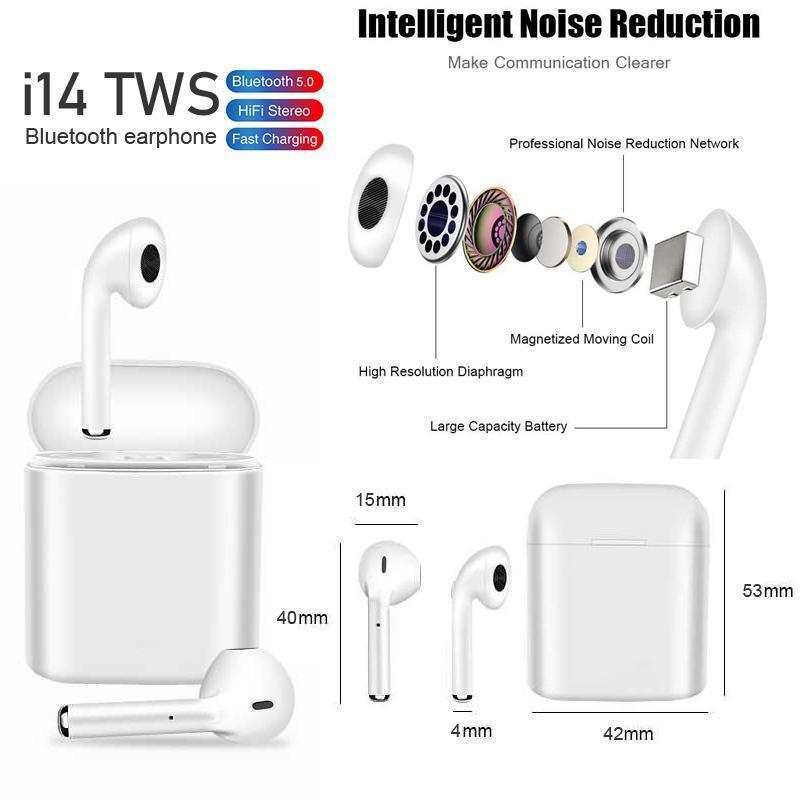 ワイヤレスイヤフォン i14 TWS AirPods型 Bluetooth5.0 充電ケース付き アップル Apple iPhone wifi スマホ イヤフォン 01白_画像5