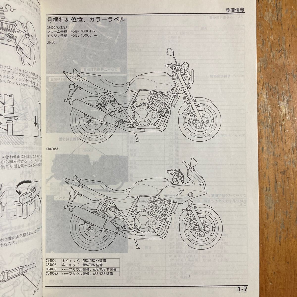 CB400SF NC42 サービスマニュアル CB400 SUPER FOUR CB400 SUPER BOLD'OR CB400/S/A/SA8　程度良好！_画像5